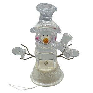 Clear plastic Snowman Figurine Christmas decor LED Light Glitter Base 4.25" READ